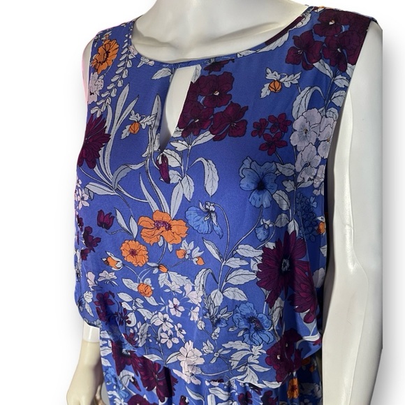 CHICOS Purple Floral Print Keyhole Blouson Sleeveless Maxi Dress 2.5 L 14 - Picture 3 of 8